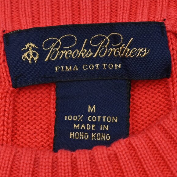GORGEOUS Brooks Brothers Orange-Red Pima Cotton Cable Crew Neck Sweater M - Picture 3 of 4